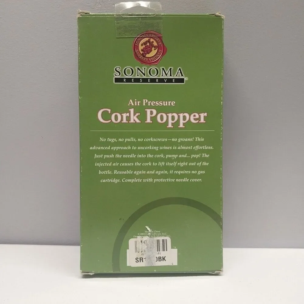 2003 Sonoma Reserve Air Pressure Cork Popper Wine Bottle Opener New In Box